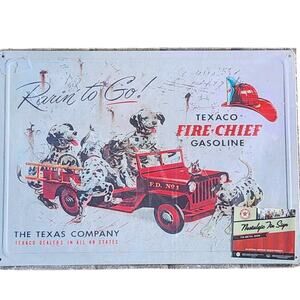 NEW 2018 Texaco Fire Chief Gasoline Official Dalmatians Metal Sign 16.75" x 12"